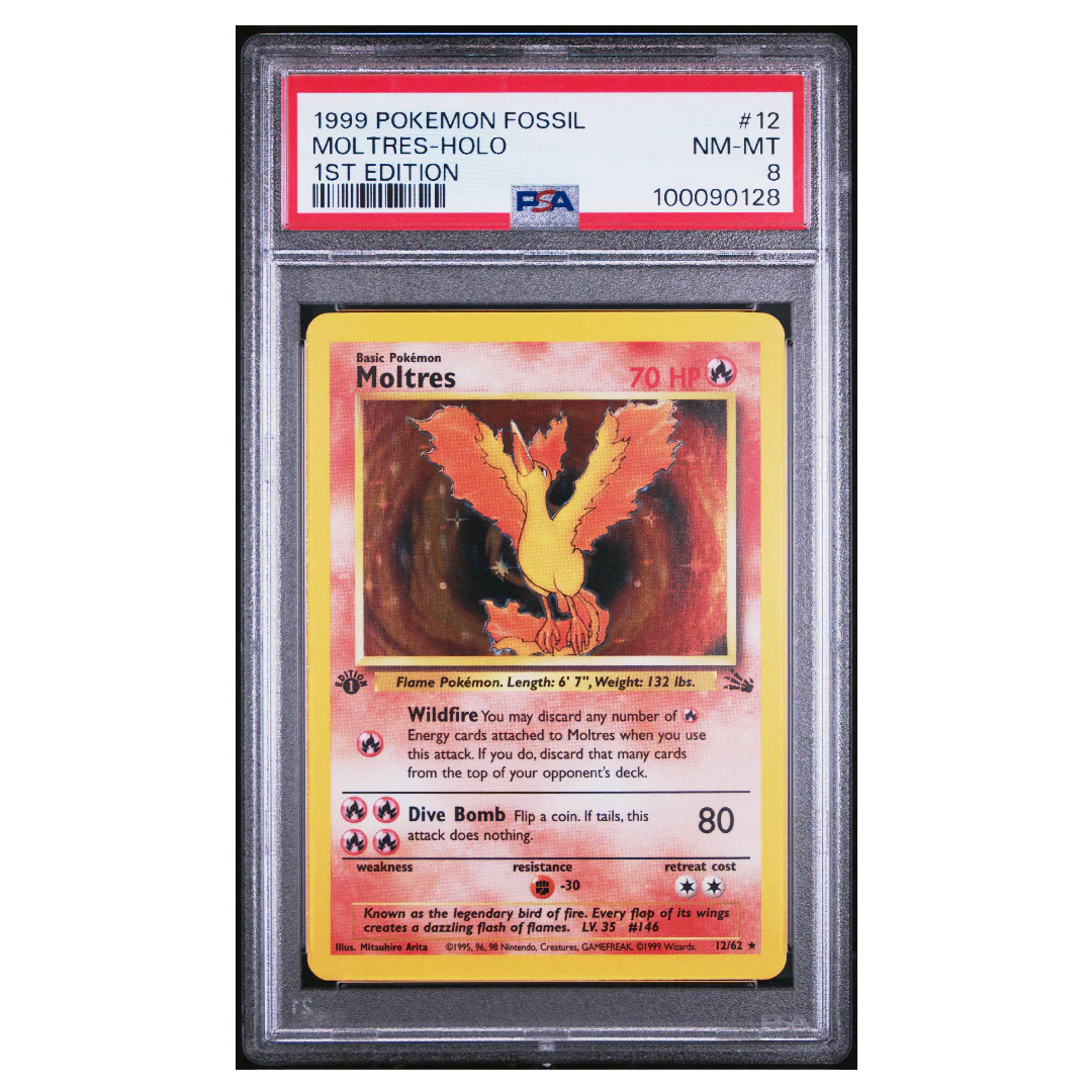 Moltres Holo Fossil 1st Edition #12 PSA 8