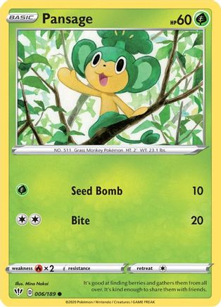 Pansage 6/189 - SWSH03 Darkness Ablaze Reverse Holofoil